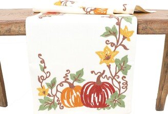 Happy Fall Pumpkins Crewel Embroidered Table Runner