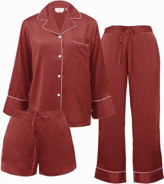 Not Just Pajama Women's 3-Piece Classic Silk Pajamas Set - Red