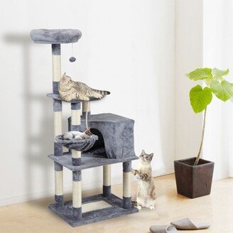 EDWINRAYLLC Versatile entertainmentLayer cat Tree with cat House and Ladder - Light Gray L 19.70 W 170.00 H 34.80 WT 25.35lb