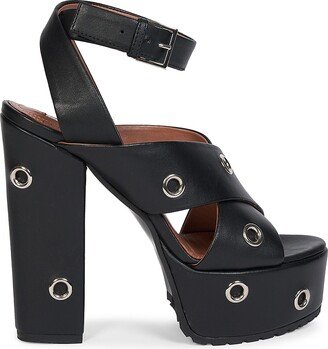 Grommet Leather Platform Sandals