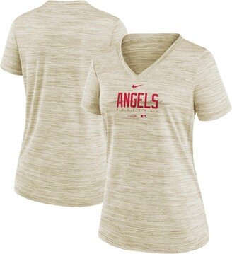 Women's Cream Los Angeles Angels City Connect Velocity Practice Performance V-Neck T-shirt