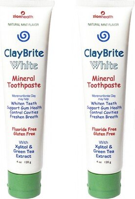 Zion Health Claybrite White Toothpaste, Non Fluoride Set of 2 Pack, 8oz