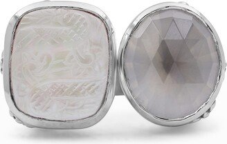 Quartz Mother-of-Pearl Open and Close Ring, Size 7-8