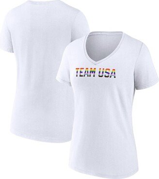 Women's Branded White Team Usa Pride Striped V-Neck T-shirt