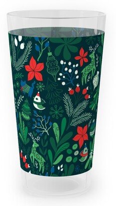 Outdoor Pint Glasses: Merry Christmas Floral - Dark Outdoor Pint Glass, Green