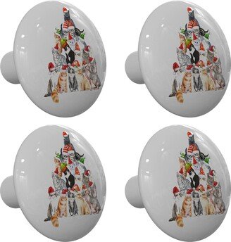 Set Of 4 Merry Cat Christmas Breeds Tree Drawer Knobs