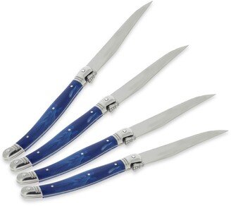 Laguiole Blue Faux Marble Steak Knives, Set of 4