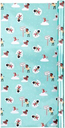 Black Paper Party 25 sq ft Children Playing in Snow Metallic Gift Wrap Mint