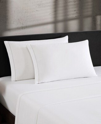 Simple Scallop 300-Thread Count Cotton Sateen 4 Piece Sheet Set, Queen - White, Vicuna