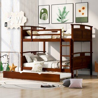 RASOO Full Over Full Bunk Bed with Twin Size Trundle Separable Bunk Bed, Equipped with Safety Guardrails