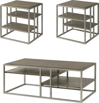 Padena 3-Piece Metal Frame Wood Living Room Coffee Table and 2 End Tables Set