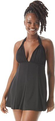 Heritage Phase Draped One-Piece Swim Dress (Black) Women's Swimsuits One Piece