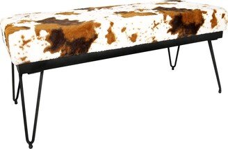 Home Furniture Series Bench with Shorthorn Dairy Cow Pattern Velvet Seat and Metal Frame