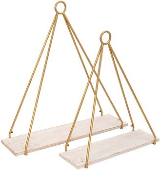 Kingston Living Set of 2 White and Gold Triangle Decorative Wall Shelves 24