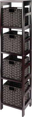 Leo 5-Pc Storage Shelf with 4 Foldable Woven Baskets, Espresso and Chocolate