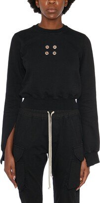 Eyelet-Embellished Cropped Crewneck Sweatshirt