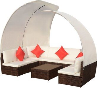 9 Piece Patio Lounge Set with Canopies Poly Rattan Brown