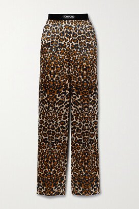 Velvet-trimmed Leopard-print Stretch-silk Satin Pants - Animal print-AA