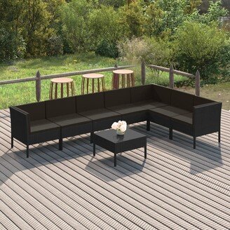 8 Piece Patio Lounge Set with Cushions Poly Rattan Black-AD