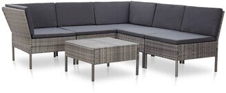 6 Piece Patio Lounge Set with Cushions Poly Rattan Gray-AB