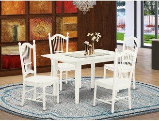 Rectangular Dinette Set - Butterfly Leaf Kitchen Dining Table and Kitchen Chairs - Linen White Finish