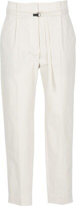 High-Waist Belted Tapered-Leg Trousers