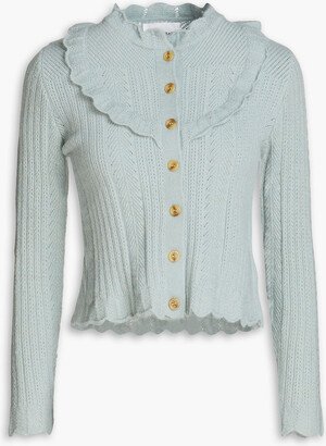 Shilloh ruffled pointelle-knit cardigan