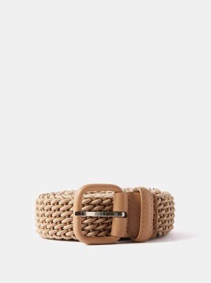 Leather-trimmed Woven-cord Belt