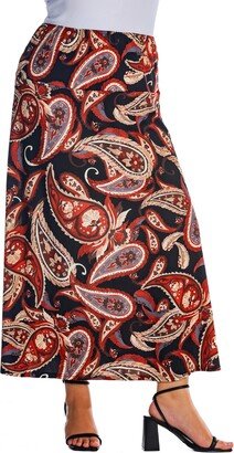 24seven Comfort Apparel Plus Size Paisley Maxi Skirt