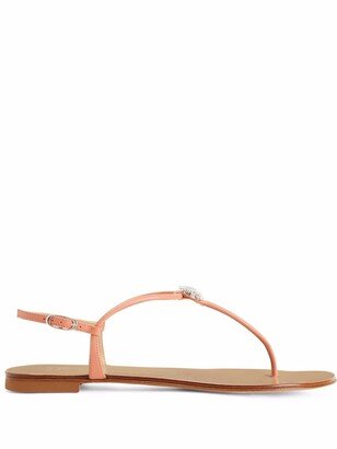 Floral-Applique Leather Flip-Flops