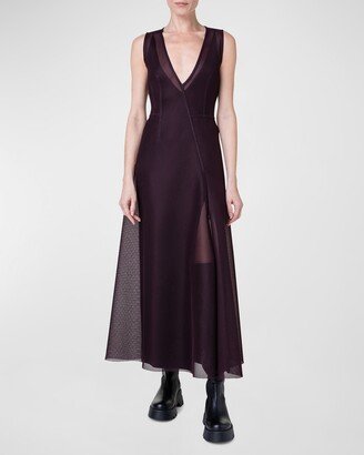 Semi-Sheer Techno Grid Mesh Maxi Dress with Included Slip