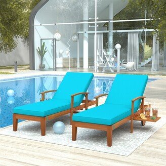Outdoor Solid Wood 78.8 Reclining Chaise Lounge Daybed with Sliding Cup Table