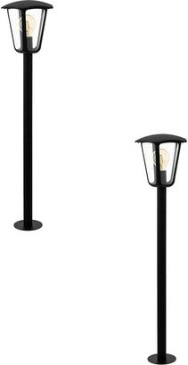 Loops 2 PACK IP44 Outdoor Bollard Light Black Aluminium Lantern 60W E27 Lamp