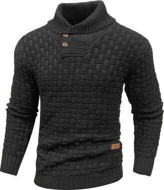 Arcciit Mens Stand Collar High Neck Pullover Sweaters Cable Knitted Buttons Twisted Sweaters Black Small