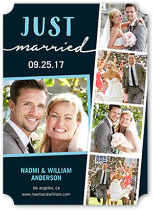 Wedding Announcements: Just Married Filmstrip Wedding Announcement, Grey, Signature Smooth Cardstock, Ticket