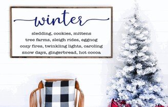 Winter Word List, Wood Framed Modern Farmhouse Christmas Sign, Snowman Cookies Cocoa Sleeding Snuggle