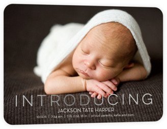 Birth Announcements: Exquisite Introduction Birth Announcement, Silver Foil, Matte, Signature Smooth Cardstock, Rounded