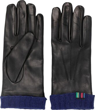 Logo-Embroidered Leather Gloves-AA