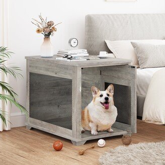 Alkmaar Farmhouse End Table Wooden Pet Crate Dog Kennel Furniture With Flip Top - 32.5