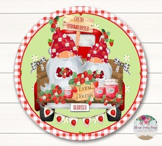 Summer Strawberry Gnome Truck Sign - Round Craft Supplies Wreath Center