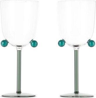 Blue & Gray Pompom Wine Glass Set