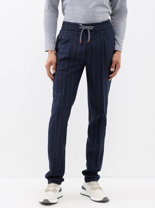 Drawstring-waist Pleated Pinstriped Wool Trousers