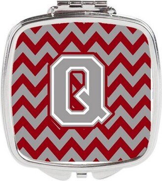 CJ1043-QSCM Letter Q Chevron Crimson & Grey Compact Mirror