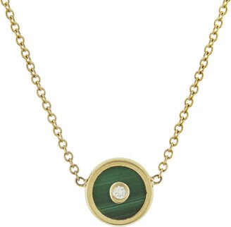 Mini Malachite and Diamond Compass Yellow Gold Necklace