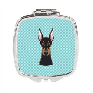 BB1183SCM Checkerboard Blue Doberman Compact Mirror, 2.75 x 3 x .3 In.