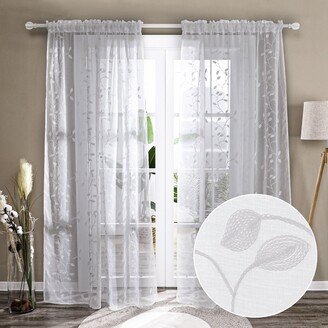 Sheer Embroidered Floral Curtains Pair