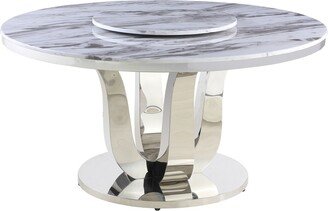 Genuine White Marble Dining Table w/ Lazy Susan - Table + Lazy Susan