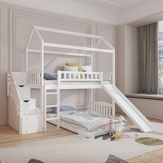 Modern Twin over Twin Bunk Bed with Two Drawers and Slide