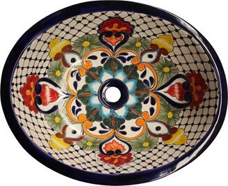 Mexican Talavera Sink Oval Drop in Handcrafted Ceramic - Flor Naranja