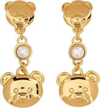 Teddy-Bear Pear-Embellished Polished Finish Earrings